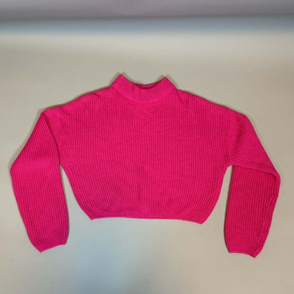 H&M Women’s Small Hot Pink Off Shoulder Chunky Ribbed Knit Sweater